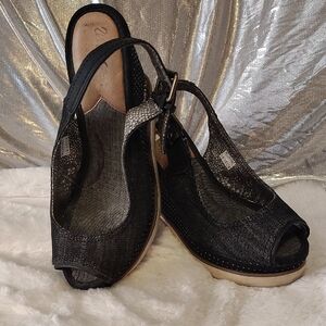 Black Peep-Toe Slingback Wedges